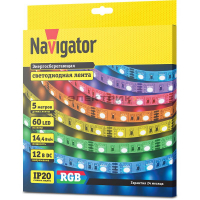 Лента светодиодная многоцветная 14.4Вт/м RGB 12В 60LED/м SMD5050 IP20 (уп.5м) Navigator