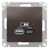 Механизм розетки двухместный USB A+С 5В/2.4А 2х5В/1.2А мокко ATLASDESIGN Systeme Electric