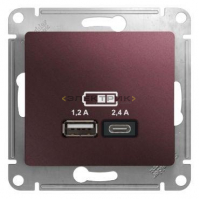 Механизм розетки двухместный USB A+С 5В/2.4А 2х5В/1.2А баклажановый GLOSSA Systeme Electric