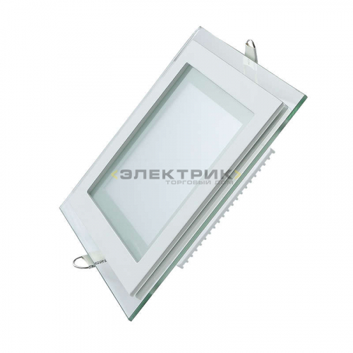 Светильник светодиодный даунлайт квадрат с декоративным стеклом 12Вт 3000K 900Лм 160х160х30мм d118x1