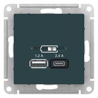 Механизм розетки двухместный USB A+С 5В/2.4А 2х5В/1.2А изумруд ATLASDESIGN Systeme Electric
