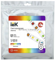 Лента светодиодная многоцветная 7.2Вт/м RGB 12В 30LED/м SMD5050 IP65 (уп.5м) IEK