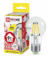 Лампа светодиодная филаментная FL CL A60 9Вт Е27 3000К 810Лм 60х107мм IN HOME