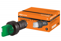 Переключатель на 2 положения с фиксацией SB7-CK2365-220V LED короткая ручка d22мм 1з+1р зеленый (кра