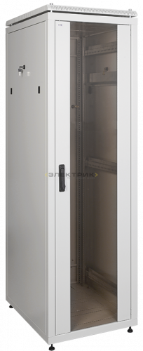 ITK Шкаф сетевой 19", LINEA N 24U, 600х600мм, стеклянная передняя дверь серый IEK