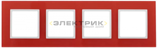 Рамка четырехместная универсальная стеклянная красный/белый 14-5104-23 Elegance ЭРА