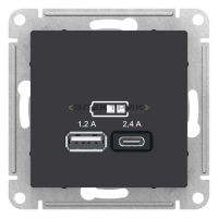 Механизм розетки двухместный USB A+С 5В/2.4А 2х5В/1.2А карбон ATLASDESIGN Systeme Electric