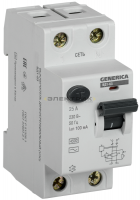 Выключатель дифференциального тока УЗО ВД1-63 2P 25А 100мА тип AC GENERICA IEK