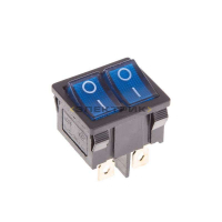 Выключатель клавишный 250В 6А (6с) синий с подсветкой ДВОЙНОЙ Mini REXANT