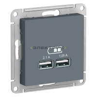 Механизм розетки двухместный USB 5В 1 порт х 2.1А 2 порта х 1.05А грифель ATLASDESIGN Systeme Electr