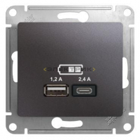Механизм розетки двухместный USB A+С 5В/2.4А 2х5В/1.2А графит GLOSSA Systeme Electric
