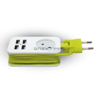 Удлинитель 1х1.5м 4-USB2.1A без заземления белый с салатовым ТМ Uniel