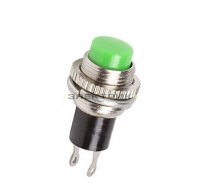 Выключатель-кнопка металл 220В 2А (2с) d10.2 зеленая Mini REXANT