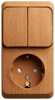Блок наружный розетка одноместная с заземлением и шторками+выключатель двухклавишный бук ЭТЮД System