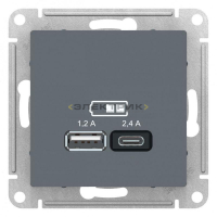 Механизм розетки двухместный USB A+С 5В/2.4А 2х5В/1.2А грифель ATLASDESIGN Systeme Electric