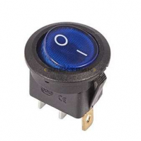 Выключатель клавишный круглый 250В 6А (3с) синий с подсветкой REXANT