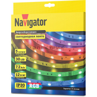 Лента светодиодная многоцветная 7.2Вт/м RGB 12В 30LED/м SMD5050 IP20 (уп.5м) Navigator