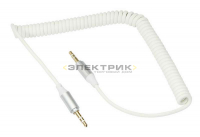 Аудиокабель AUX 3.5мм шнур спираль 1м белый REXANT