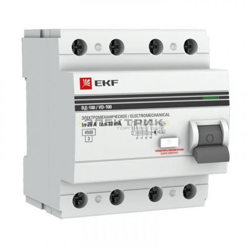 Выключатель дифференциального тока УЗО ВД-100 4Р 63А 100мА тип AC PROxima EKF