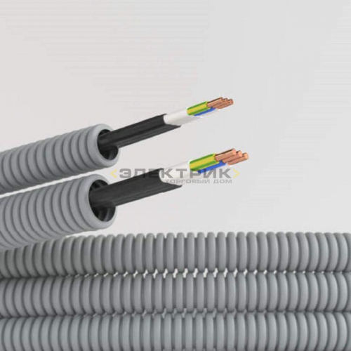 Электротруба ПВХ гибкая гофрированная d20мм серая с кабелем ВВГ-Пнг(А)-LS3х2.5кв.мм Конкорд 100м DKC