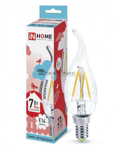 Лампа светодиодная филаментная FL CL CW35 7Вт Е14 4000К 630Лм 35х125мм IN HOME