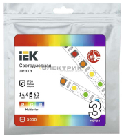 Лента светодиодная многоцветная 14.4Вт/м RGB 12В 60LED/м SMD5050 IP20 (уп.3м) IEK