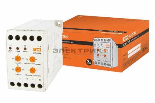Реле контроля фаз ЕЛ-11М-3х380В 1нр+1нз контакты DIN-рейку TDM