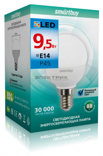 Лампа светодиодная FR G45 9.5Вт Е14 6000К 760Лм 45х80мм Smartbuy