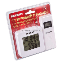 Электронный термометр с часами и беспроводным выносным датчиком REXANT