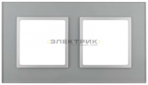 Рамка двухместная универсальная стеклянная алюминий/алюминий 14-5102-03 Elegance ЭРА