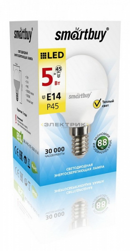 Лампа cветодиодная FR G45 5Вт Е14 3000К 400Лм 45х80мм Smartbuy