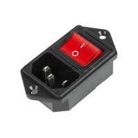 Выключатель клавишный 250В 6А (4с) красный с подсветкой и штекером C14 3PIN REXANT