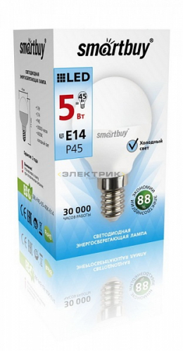 Лампа cветодиодная FR G45 5Вт Е14 4000К 400Лм 45х80мм Smartbuy