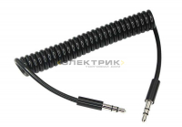 Аудиокабель AUX 3.5мм шнур спираль 1м черный REXANT
