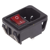 Выключатель клавишный 250В 10А (4с) красный с подсветкой и штекером C14 3PIN REXANT