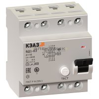 Выключатель дифференциального тока УЗО ВД1-63-4340 4Р 40А 100мА тип AC КЭАЗ
