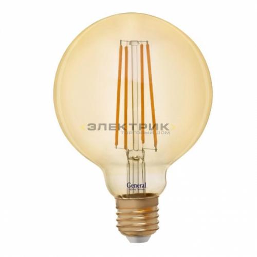 Лампа светодиодная филаментная золото FL CL G125 10Вт Е27 2700К 1025Лм 125x165мм GENERAL