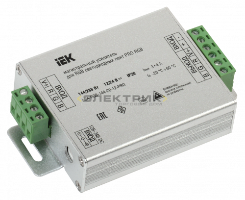 Магистральный усилитель для светодиодной ленты RGB 144Вт 4А 12В IP20 3 канала PRO IEK