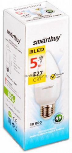 Лампа cветодиодная FR С37 5Вт Е27 3000К 400Лм 37х100мм Smartbuy