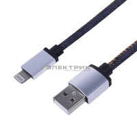 USB кабель для iPhone 5/6/7 моделей шнур в джинсовой оплетке REXANT