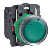 Кнопка зеленая 22мм с подсветкой 24В 1НО+1НЗ XB5 Harmony Schneider Electric