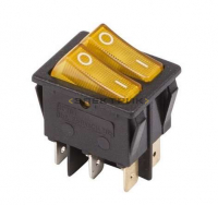 Выключатель клавишный 250В 15А (6с) желтый с подсветкой ДВОЙНОЙ REXANT