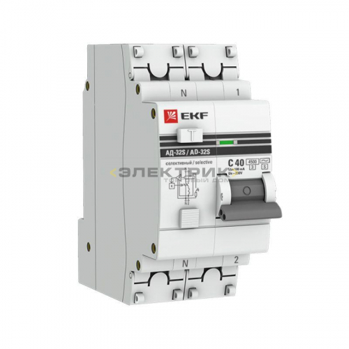 Выключатель автоматический дифференциального тока АД-32 1Р+N 40А 100мА 4,5кА хар-ка С селективный PR