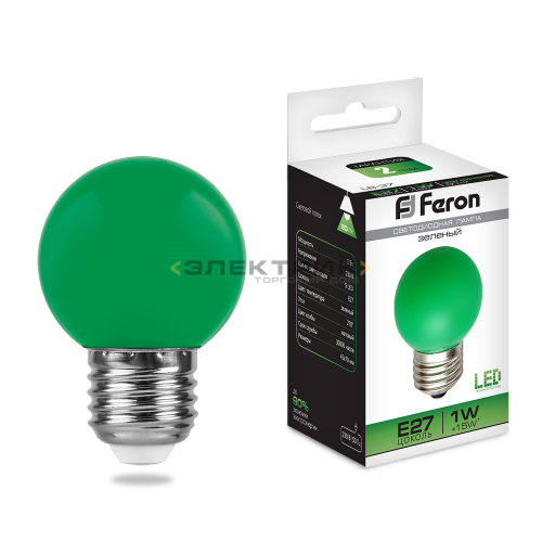 Лампа светодиодная зеленая LB-37 FR G45 1Вт Е27 45х70мм FERON