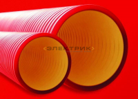 Труба гофрированная двустенная ПНД d125мм жесткая 10кПа с муфтой SN10 750Н красная (уп.6м) DKC
