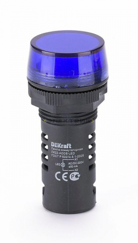 Лампа коммутационная ADDS 22мм синяя LED 220В AC/DC ЛK-22 DEKraft
