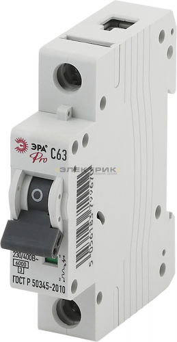 Выключатель автоматический ВА47-63 1P 63А 6кА хар-ка C Pro NO-902-186 ЭРА
