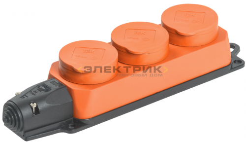 Розетка РБ33-1-0м 3-местная IP44 каучук оранжевая ОМЕГА IEK