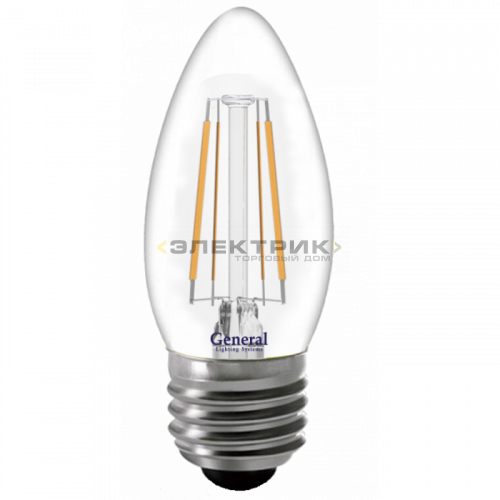Лампа светодиодная филаментная FL CL С35 8Вт Е27 2700K 610Лм 35х96мм General