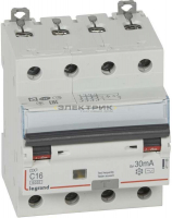Выключатель автоматический дифференциального тока АВДТ DX3 4п 16А 30мА АС Legrand